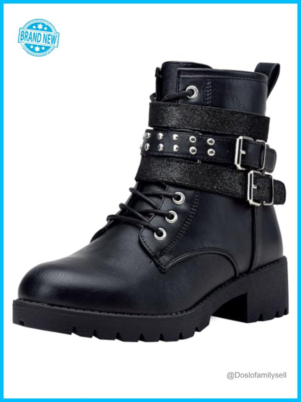 Punk Lace Up Ankle Combat Boots Faux Leather Lug Sole